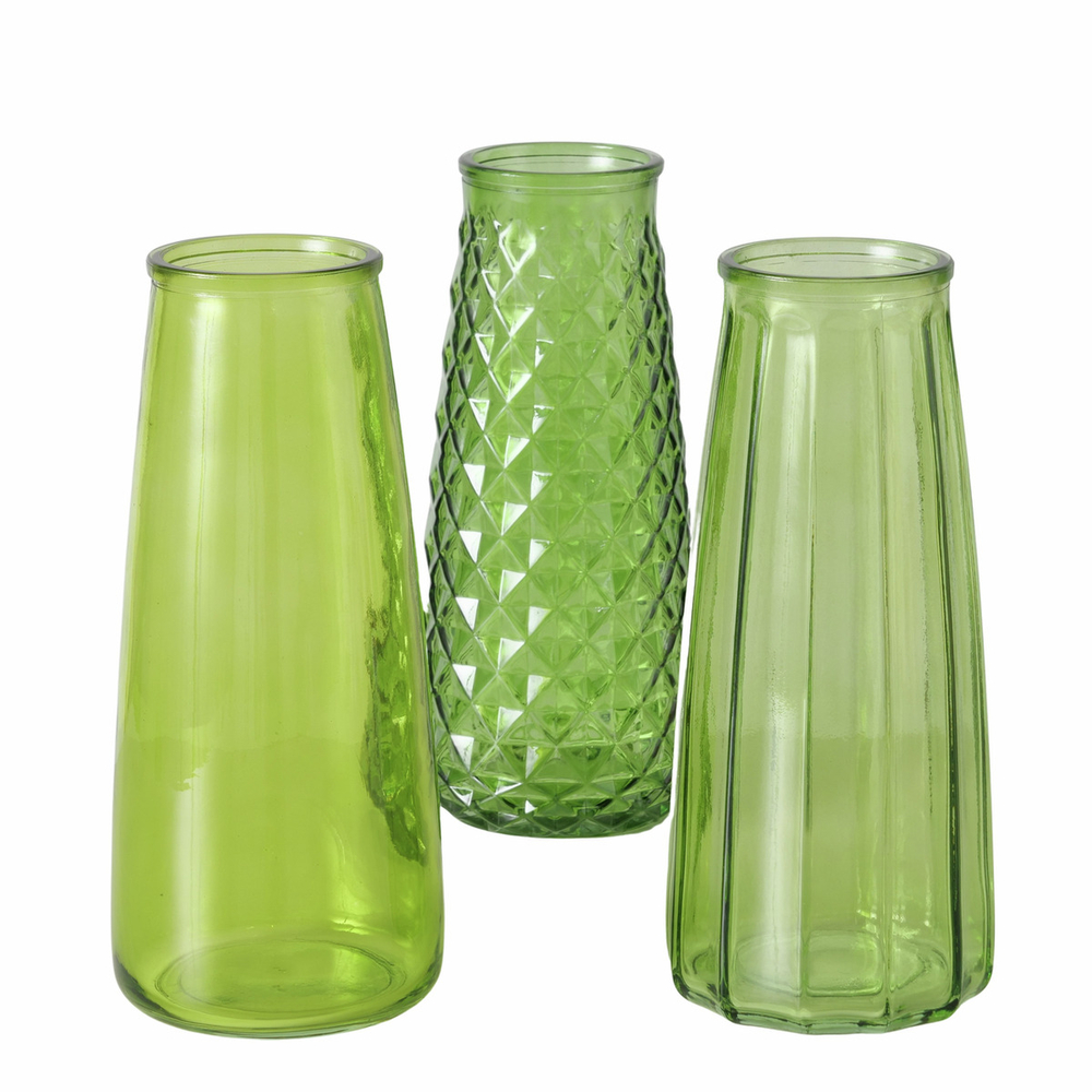 Vase Oriana, en verre laqué, coloris vert - H.22,6xD.9,7cm