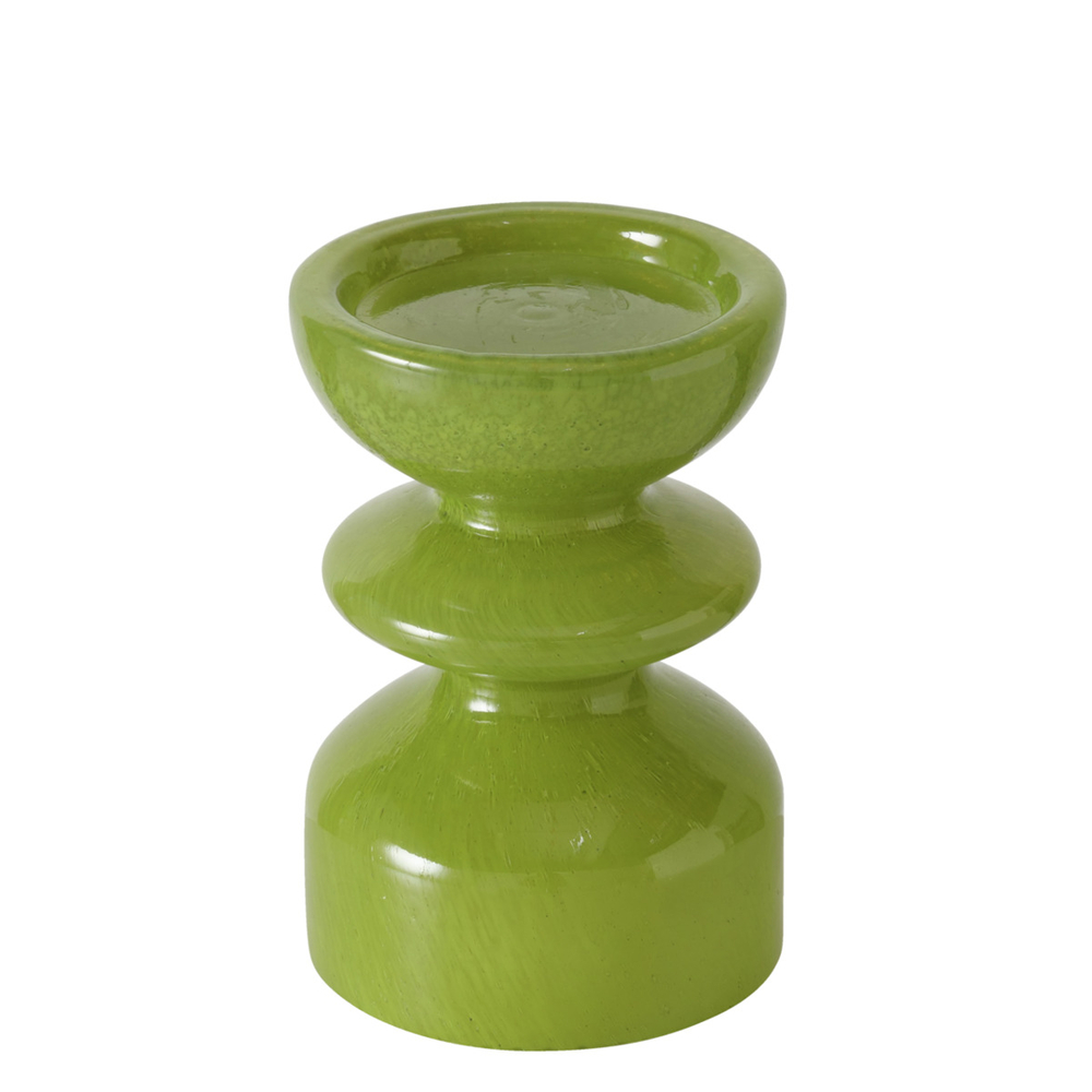 Bougeoir rond Peolina, en verre laqué, coloris vert - H.15cm