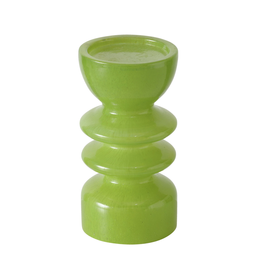 Bougeoir rond Peolina, en verre laqué, coloris vert - H.20cm