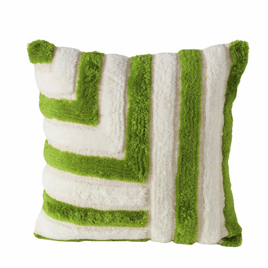 Coussin déhoussable Elino, en coton, coloris vert - L.40xl.40xH.15cm