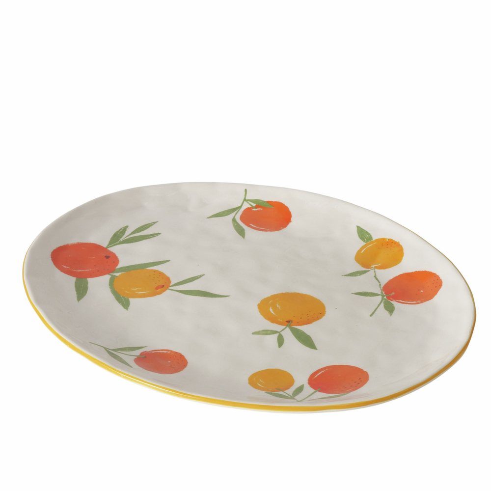 Plat en grès, motifs fruits - L.39xl.32cm