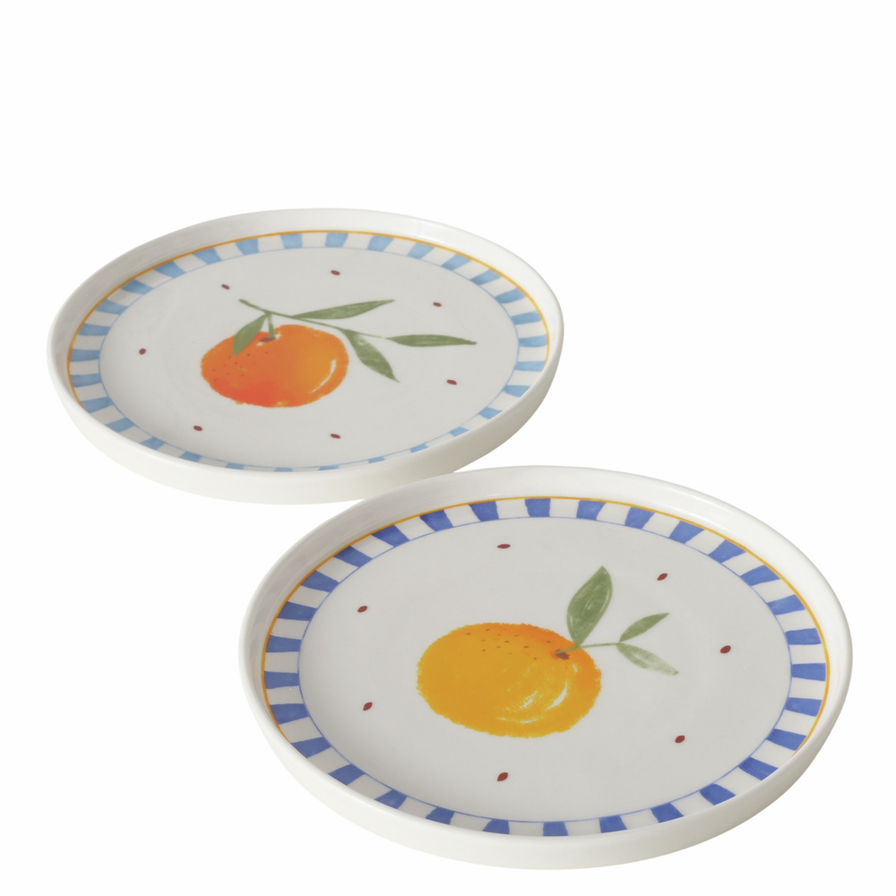 Assiette à dessert, motifs fruits, en céramique - D.20,5cm