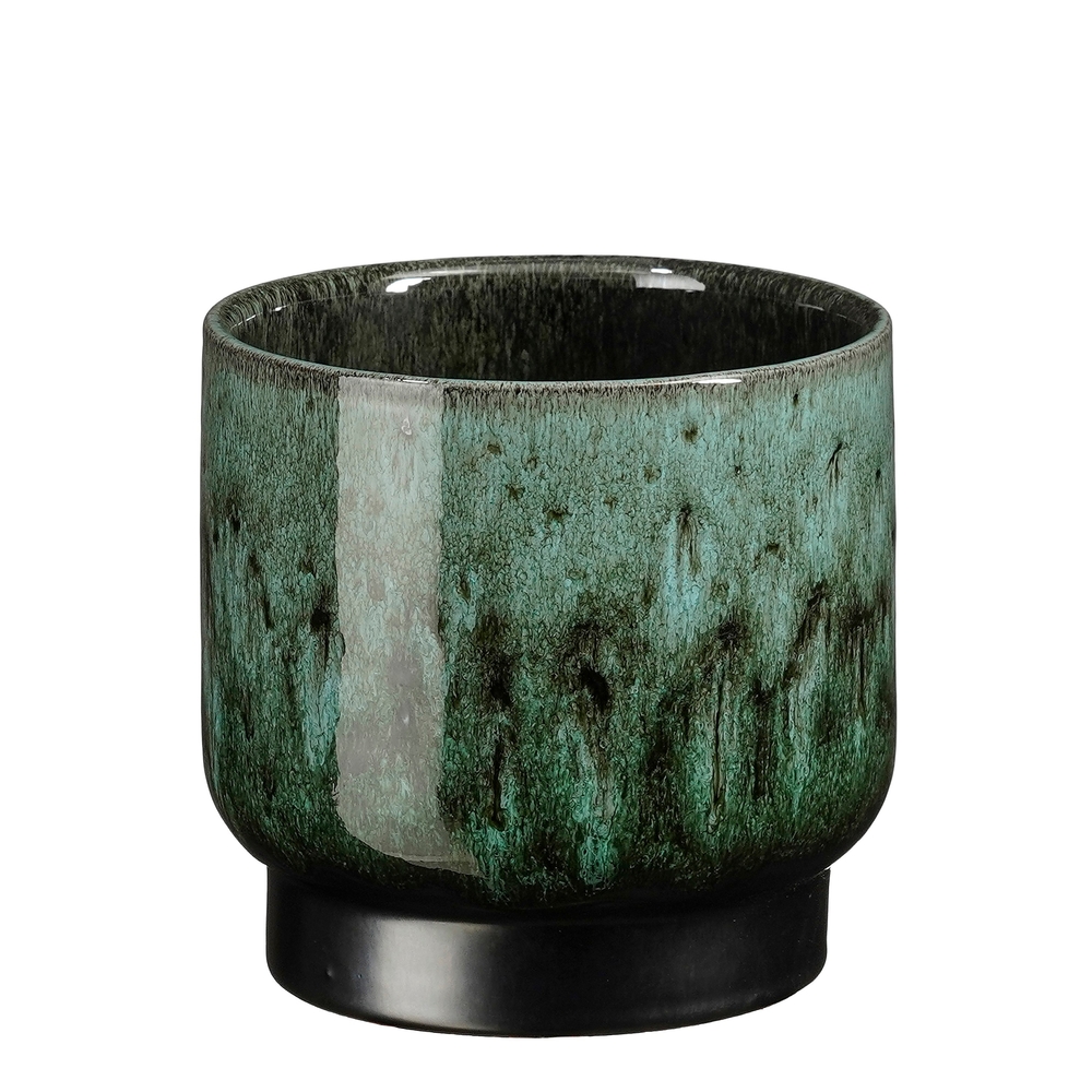 Cache-pot Thiago, en terre cuite, coloris vert foncé - H.14xD.15cm