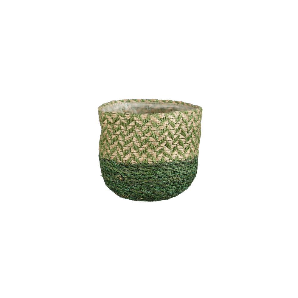 Cache-pot Davina, en zostère, coloris vert - H.12xD.12cm