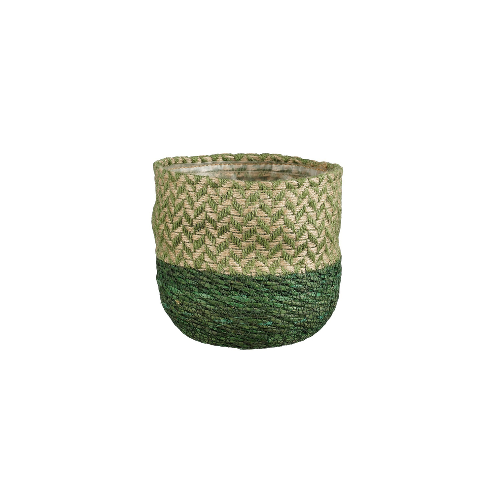 Cache-pot Davina, en zostère, coloris vert - H.14xD.14cm