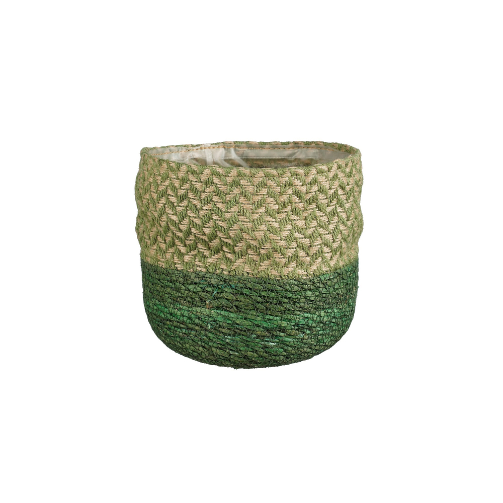 Cache-pot Davina, en zostère, coloris vert - H.16xD.16cm