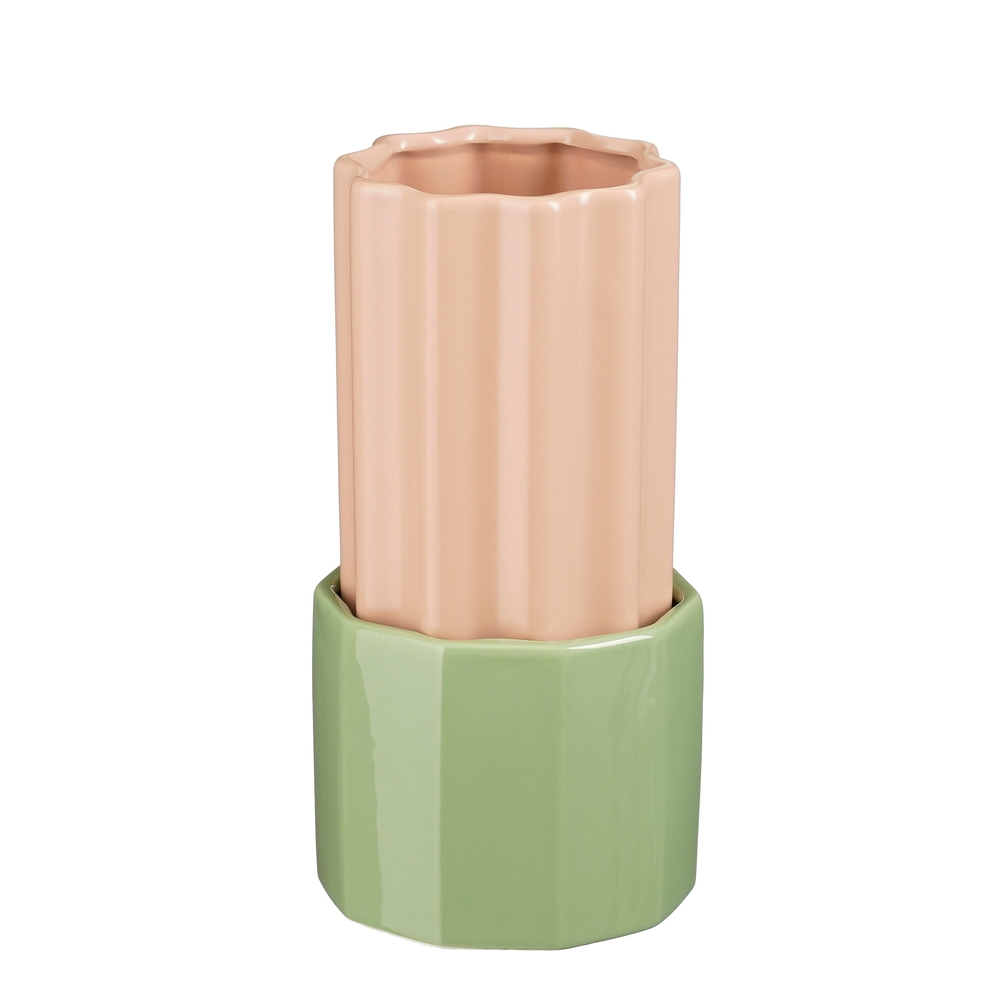 Vase Risto en céramique, coloris vert rose - H.17,5xD.14,5cm