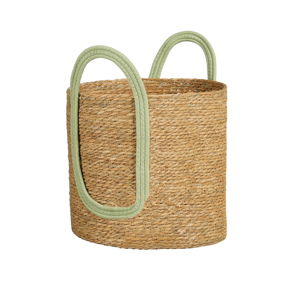 Panier rond en zostère, coloris vert - H.25xD.28cm