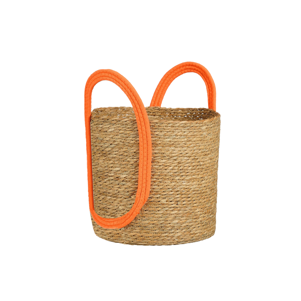 Panier rond en zostère, coloris orange - H.29xD.32cm