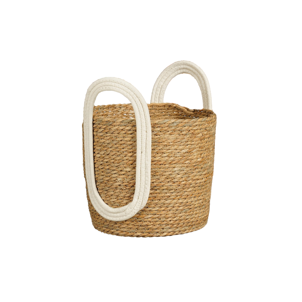 Panier rond en zostère, coloris blanc - H.34xD.36cm