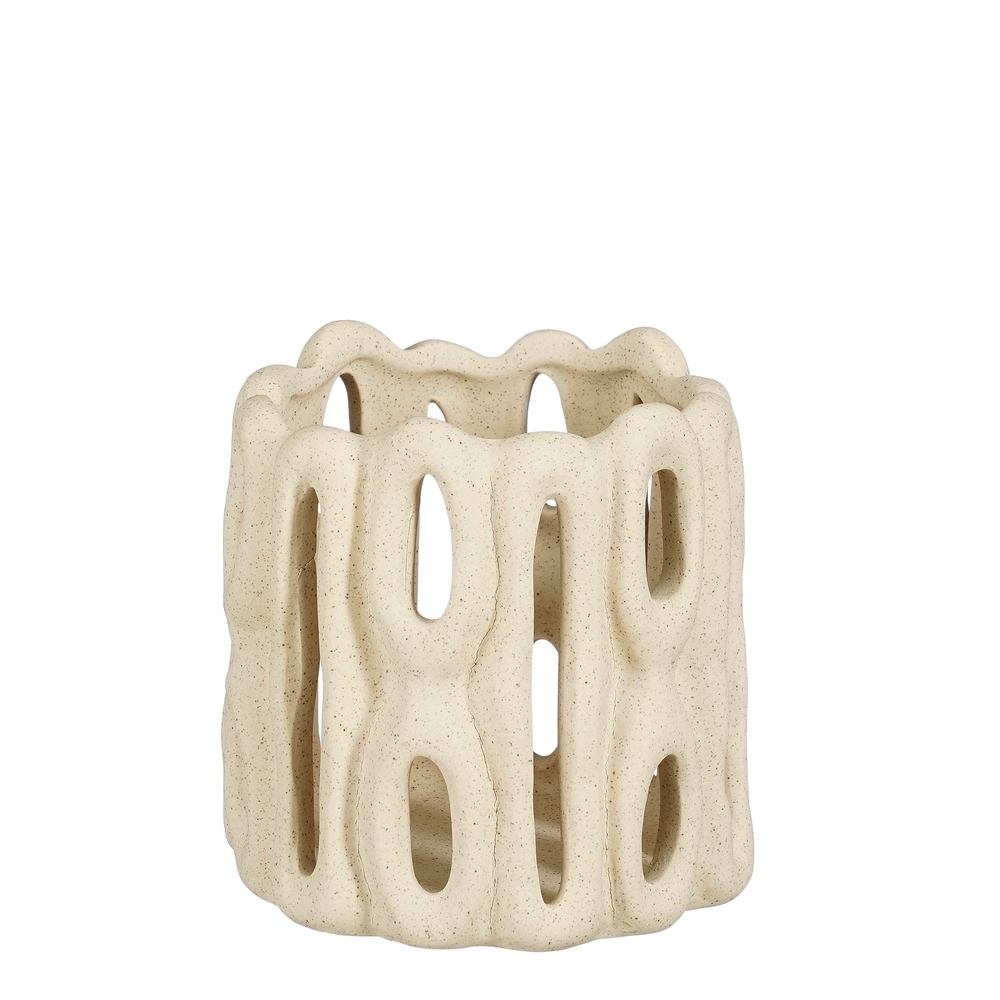 Lanterne Marlon en céramique, coloris beige - H.11xD.11cm