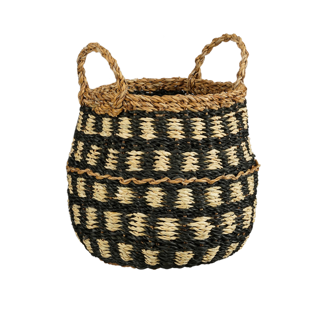 Panier rond Dustin, en zostère, coloris noir - H.30xD.26cm