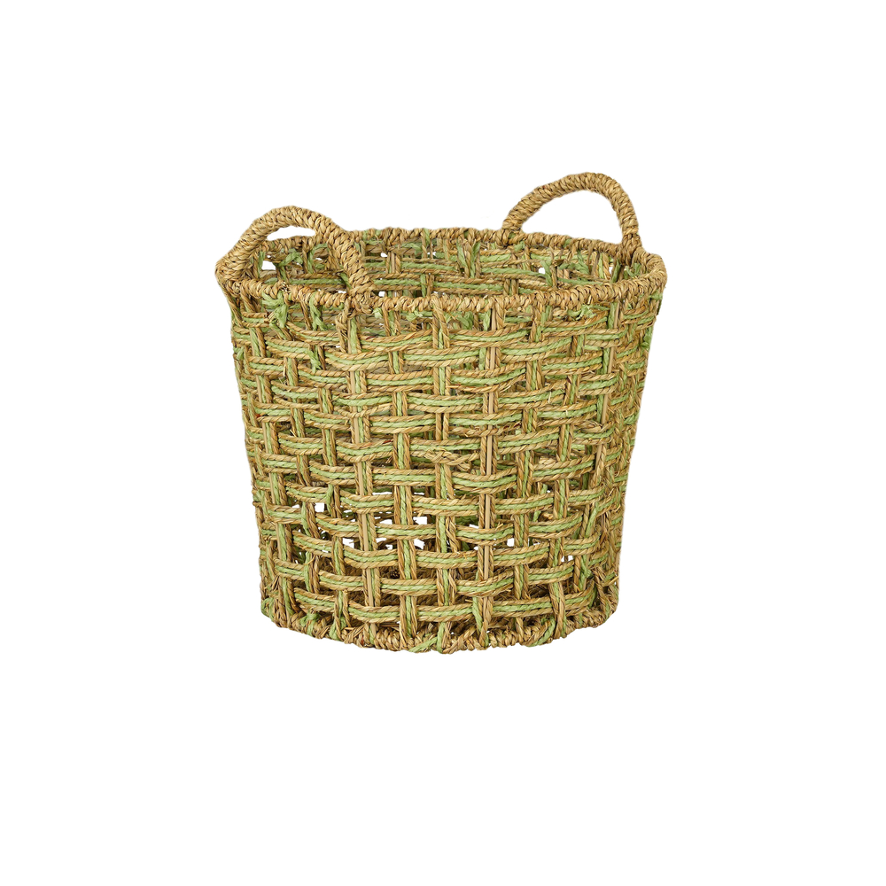 Panier rond Elliot, en zostère, coloris vert - H.36xD.44cm