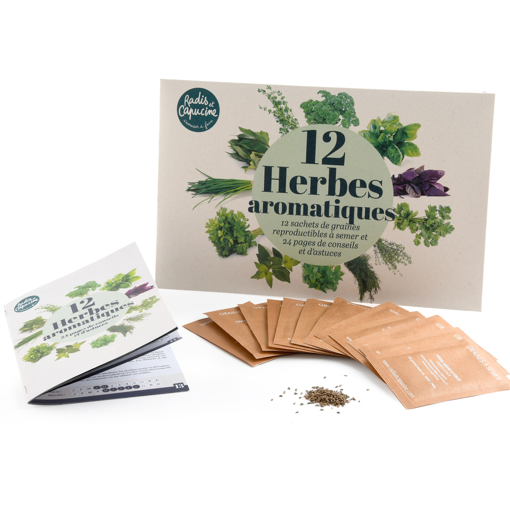 Enveloppe 12 sachets de graines, herbes aromatiques à semer