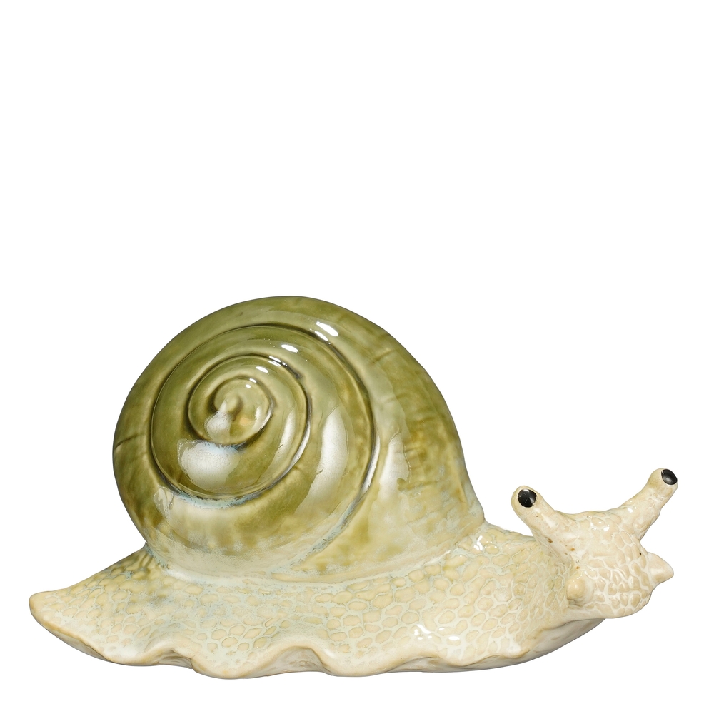 Décoration escargot en porcelaine, coloris vert - L.17xl.8xH.9,5cm