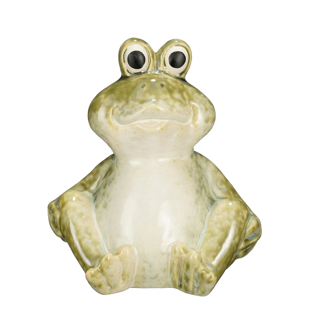 Décoration grenouille en porcelaine, coloris vert - L.16xl.12xH.17,5cm