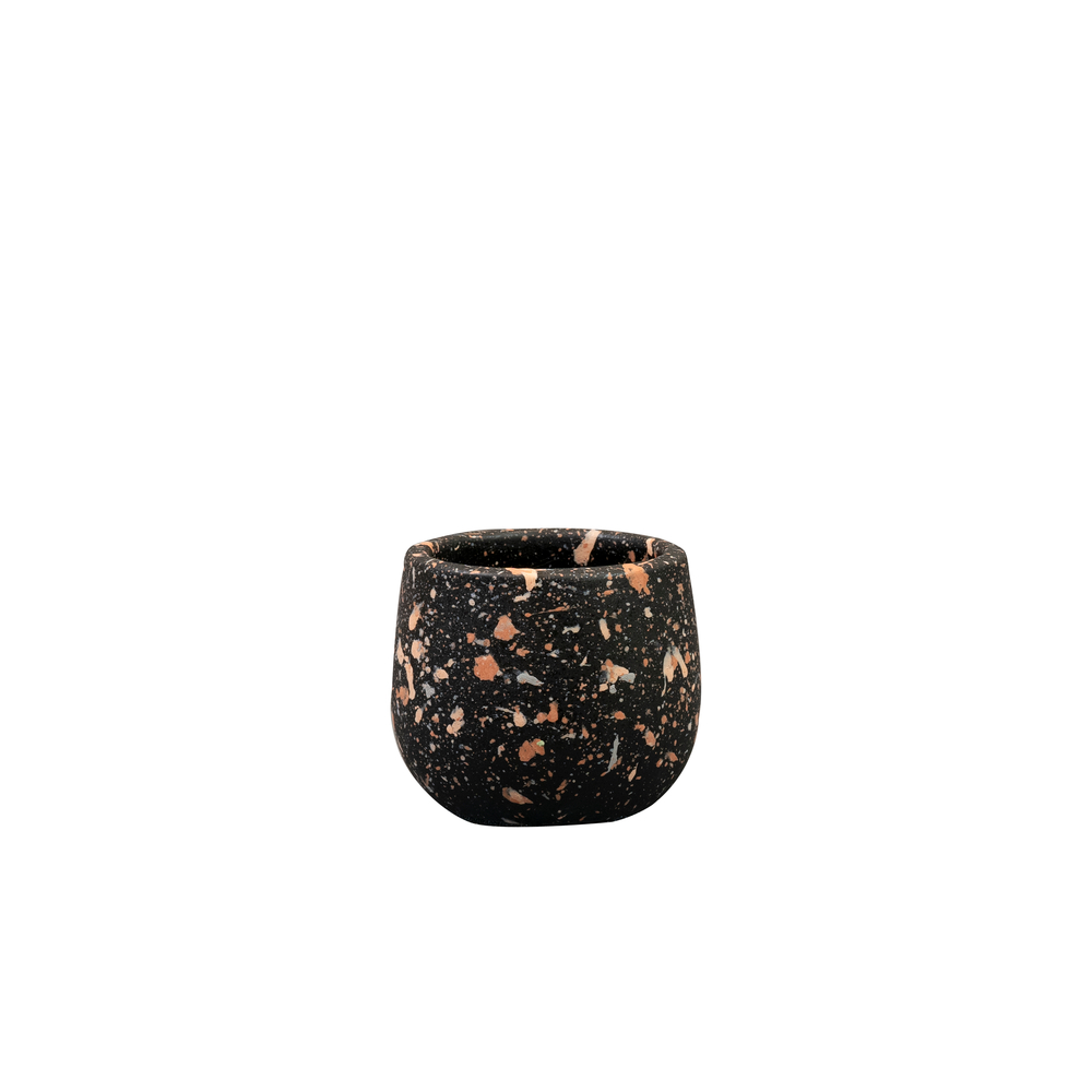 Mini cache-pot Tina en terrazzo, coloris noir - D.8xH.7cm
