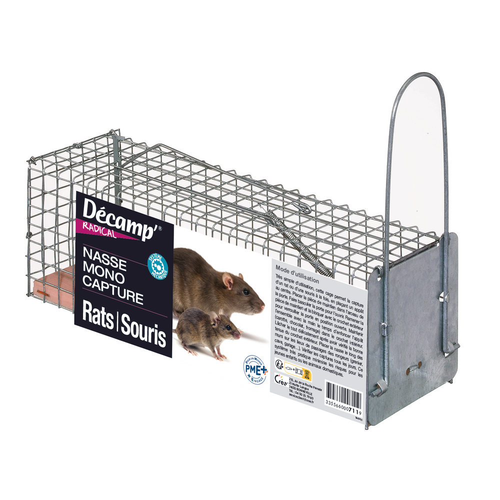 Nasse mono-capture pour rats et souris 27 x 9 x 9,5 cm.