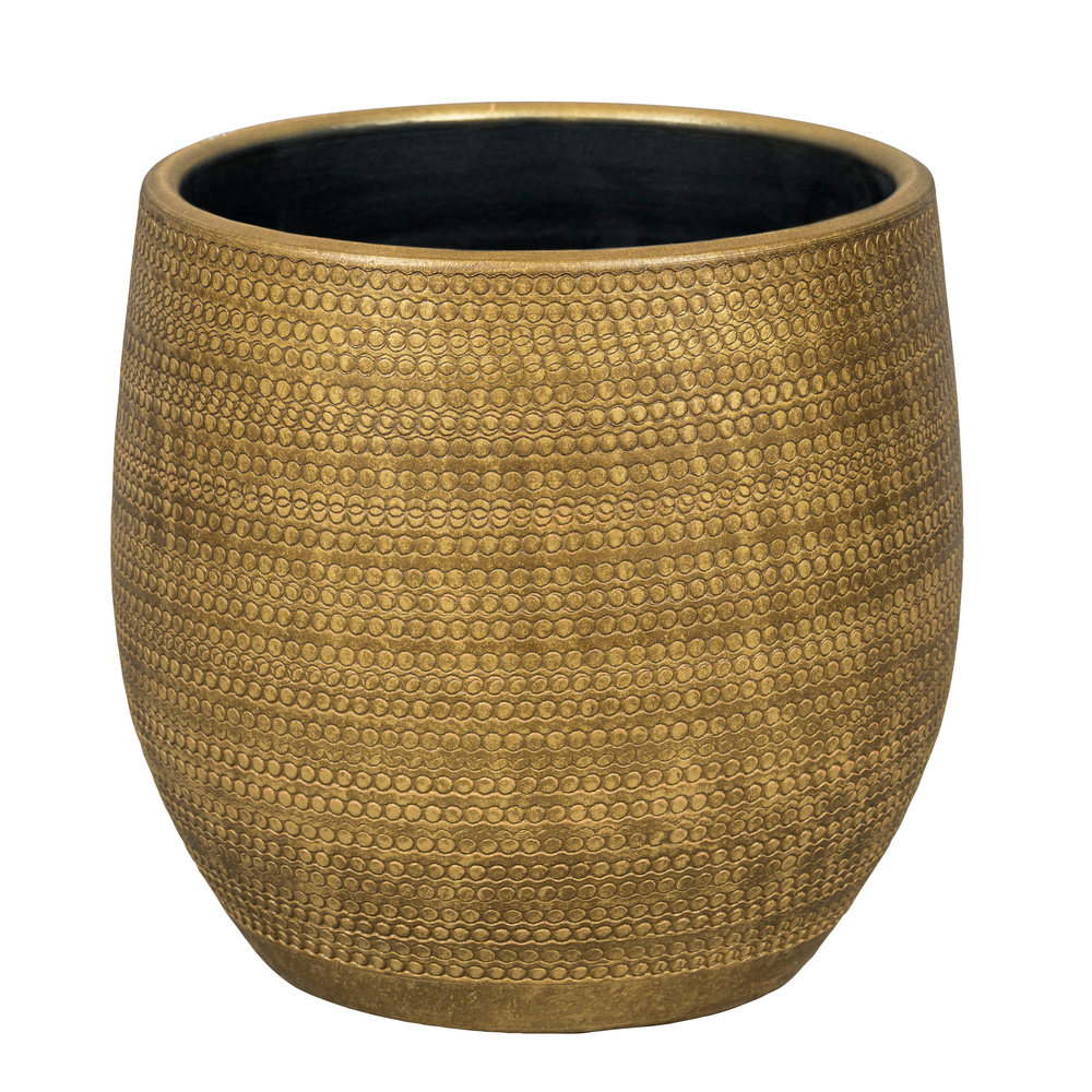 Cache-pot Boaz, en grès, coloris or - D.16xH.14cm