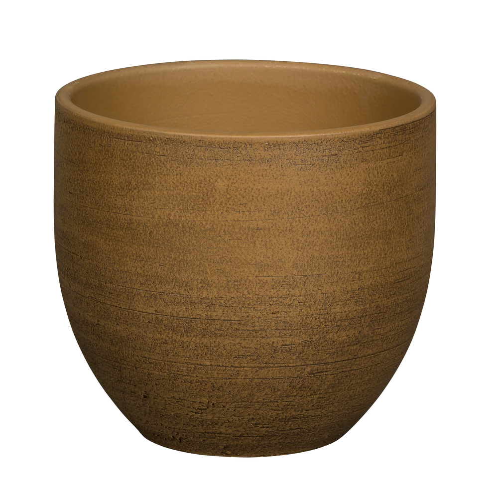 Cache-pot Galicia, en grès, coloris chocolat - D.20xH.18cm