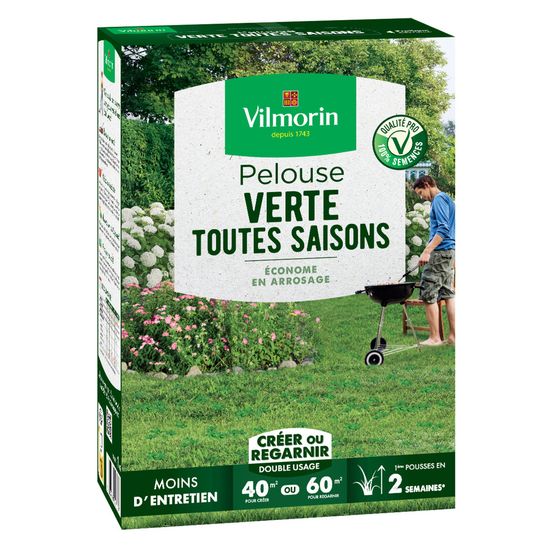 Semences de gazon, pelouse verte toutes saisons - 1kg