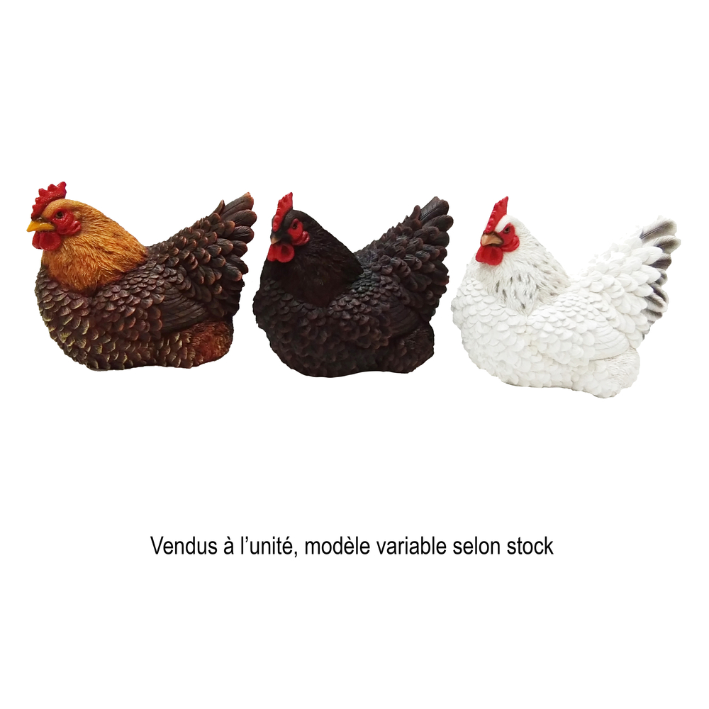 Poule couchée en résine, vente à l'unité - L.25xl.16,8xH.21,3cm