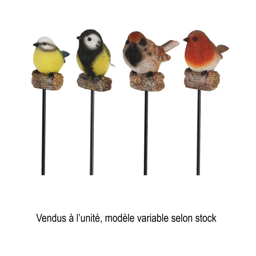 Petit oiseau sur pique en résine, vente à l'unité - 10,2x4,9xH.81,5cm