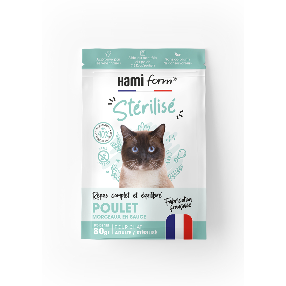 Repas complet au poulet, pour chat adulte stérilisé - 80g