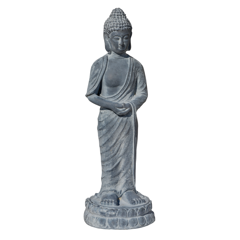 Bouddha Hindou debout en béton ciré, coloris gris - L.26xl.26xH.75cm