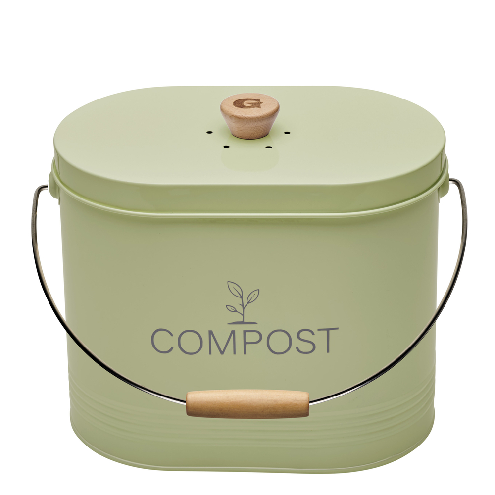 Seau à compost ovale avec filtre à charbon, coloris vert sauge - 7L