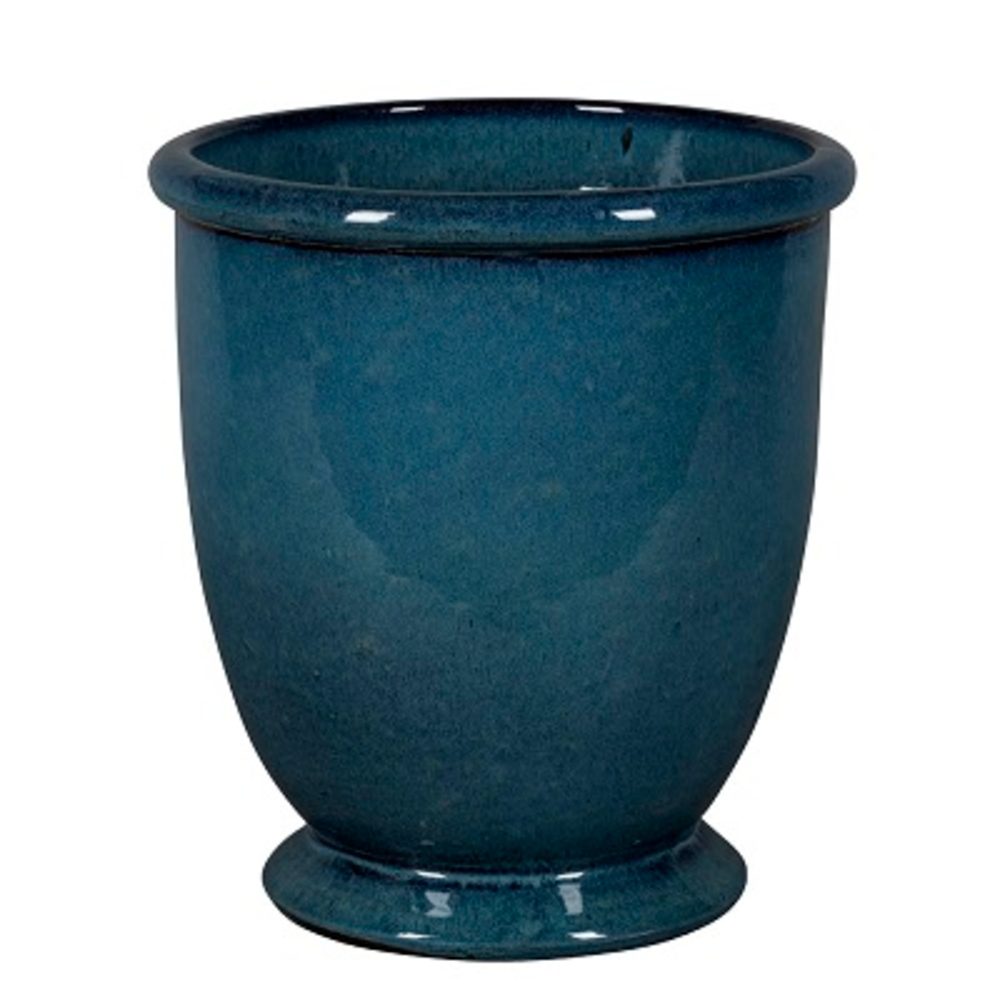 Pot de fleurs émaillé Shanghai 13-01OB, coloris bleu oc - D.28xH.30cm