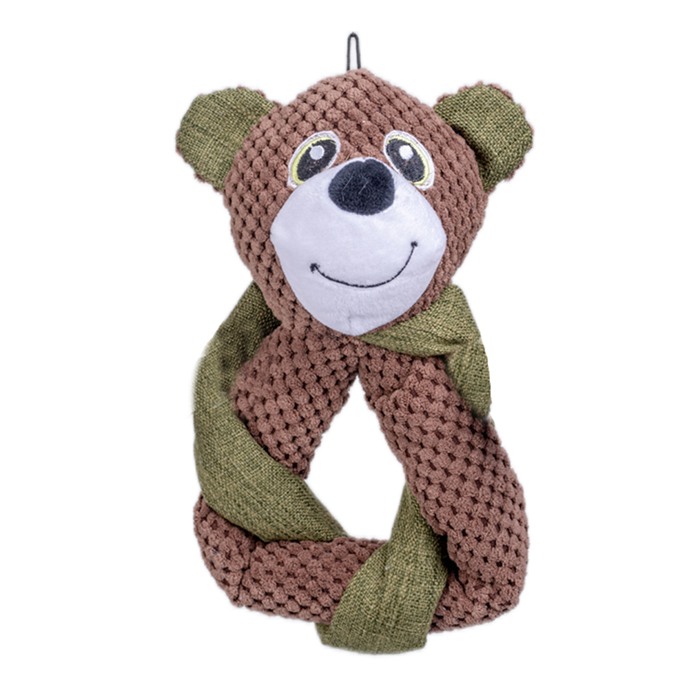 Jouet sonore pour chien : ours noué vert/marron - H.25cm