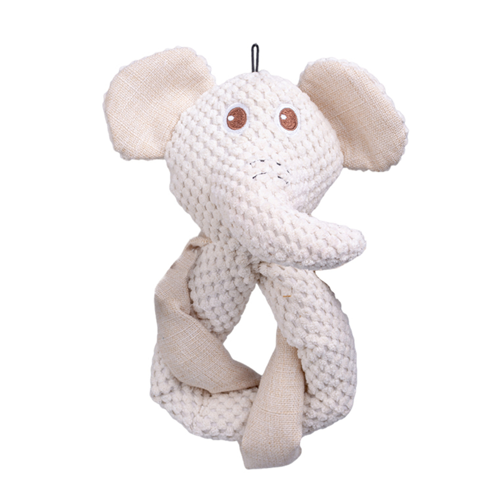 Jouet sonore pour chien : éléphant noué, coloris blanc lin - H.26cm