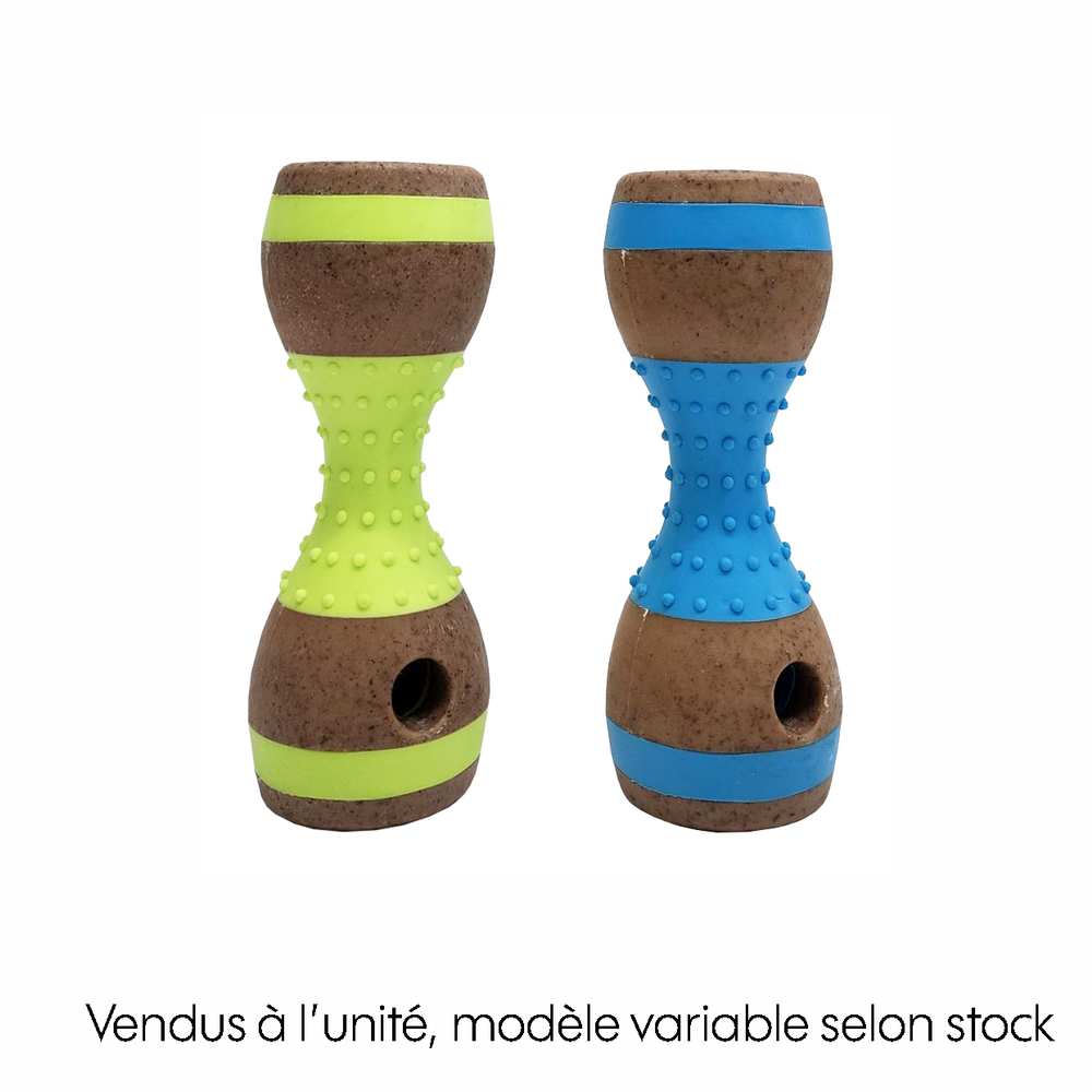 Jouet pour chien : distributeur de friandises haltère - H.15cm
