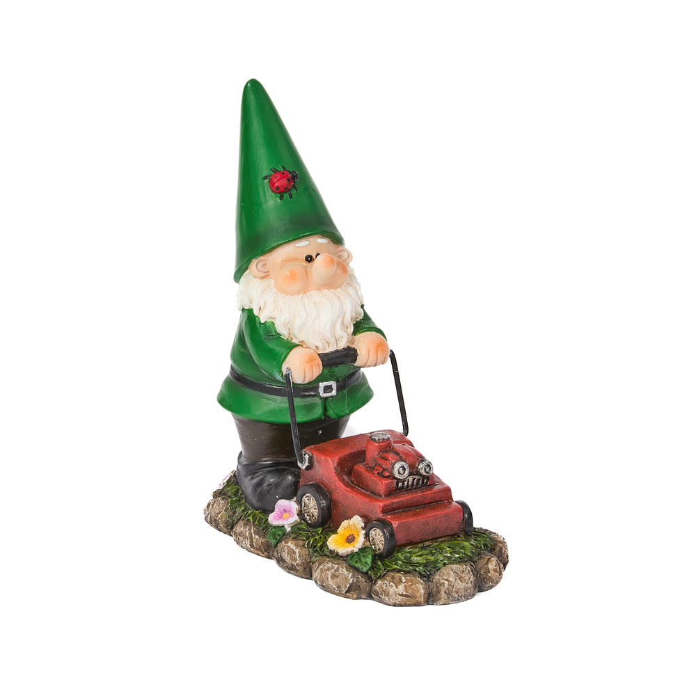 Figurine à poser : nain de jardin avec tondeuse - L.9,5xl.18xH.21,5cm