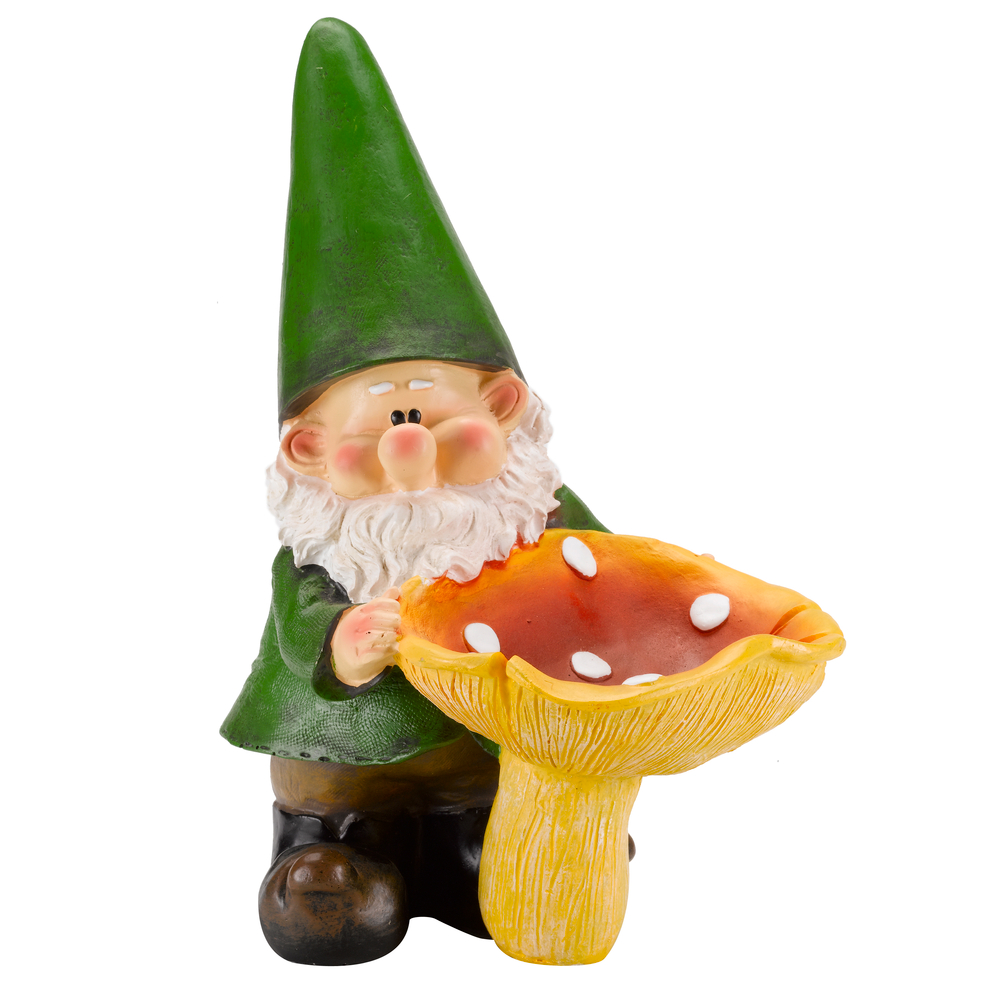 Figurine à poser : nain de jardin avec champignon - L.11,5xH.22cm