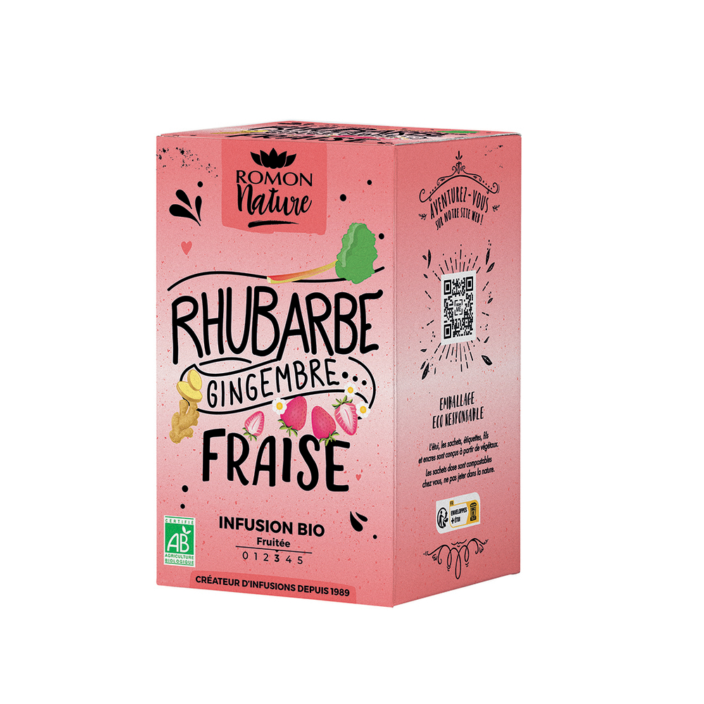 Infusion bio : rhubarbe, gingembre et fraise - 16 sachets