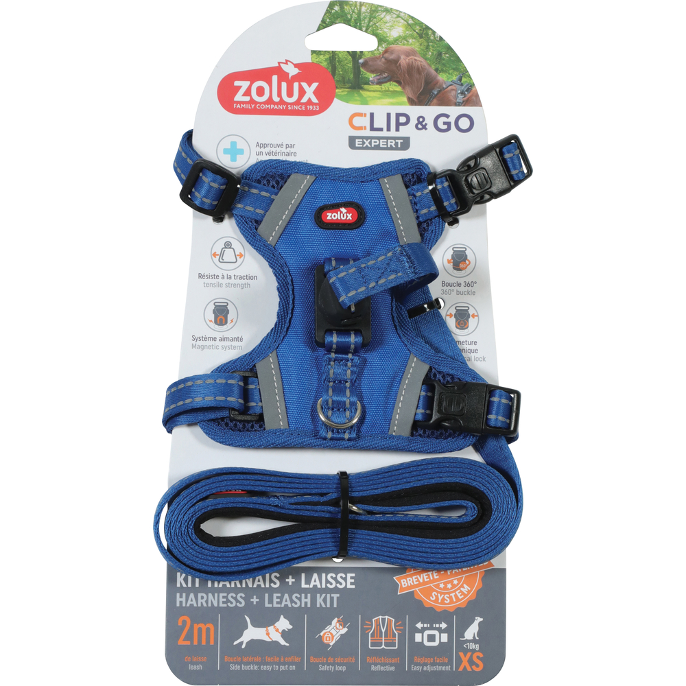 Kit harnais avec laisse pour chien, coloris bleu - taille XS