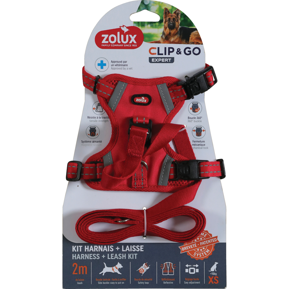 Kit harnais avec laisse pour chien, coloris rouge - taille XS