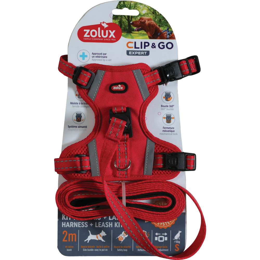Kit harnais avec laisse pour chien, coloris rouge - taille S