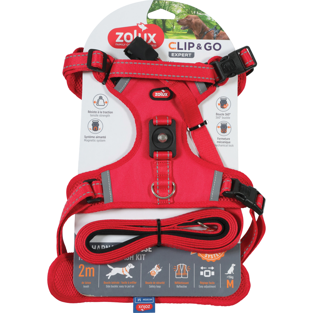 Kit harnais avec laisse pour chien, coloris rouge - taille M
