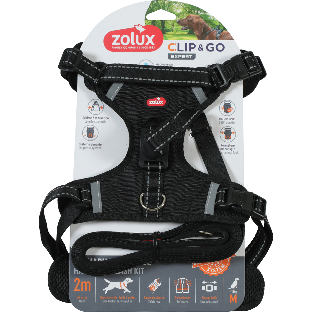 Kit harnais avec laisse pour chien, coloris noir - taille M