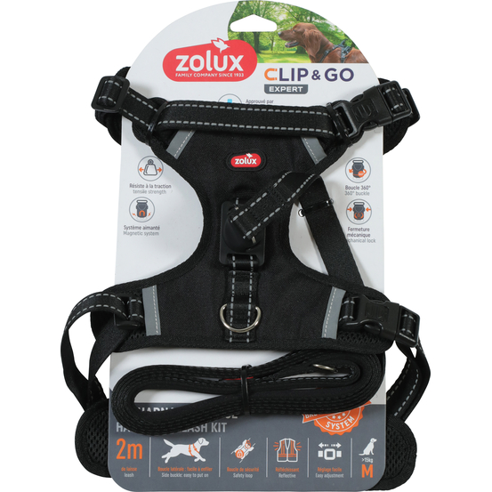 Kit harnais avec laisse pour chien, coloris noir - taille M