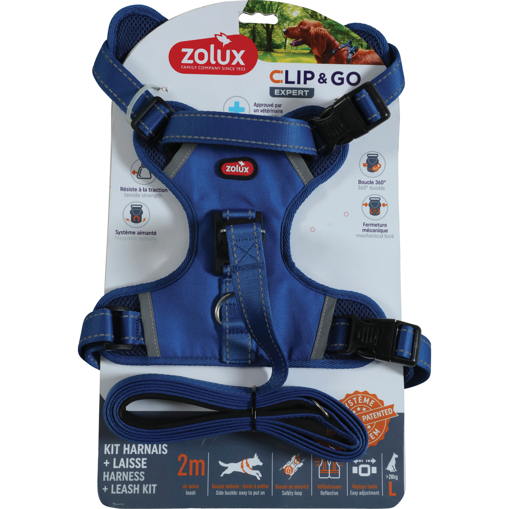 Kit harnais avec laisse pour chien, coloris bleu - taille L