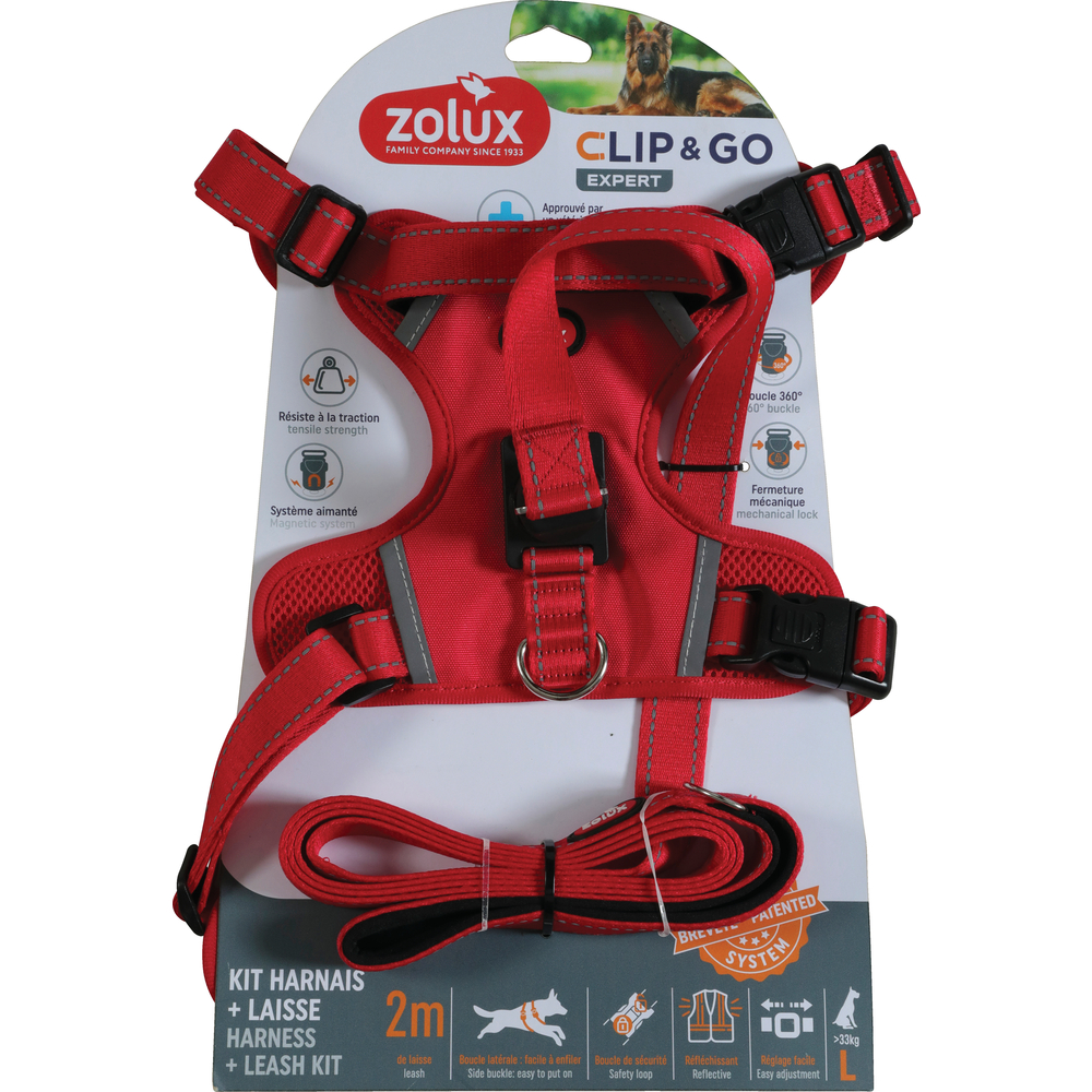 Kit harnais avec laisse pour chien, coloris rouge - taille L