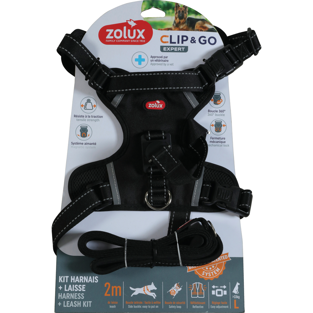 Kit harnais avec laisse pour chien, coloris noir - taille L