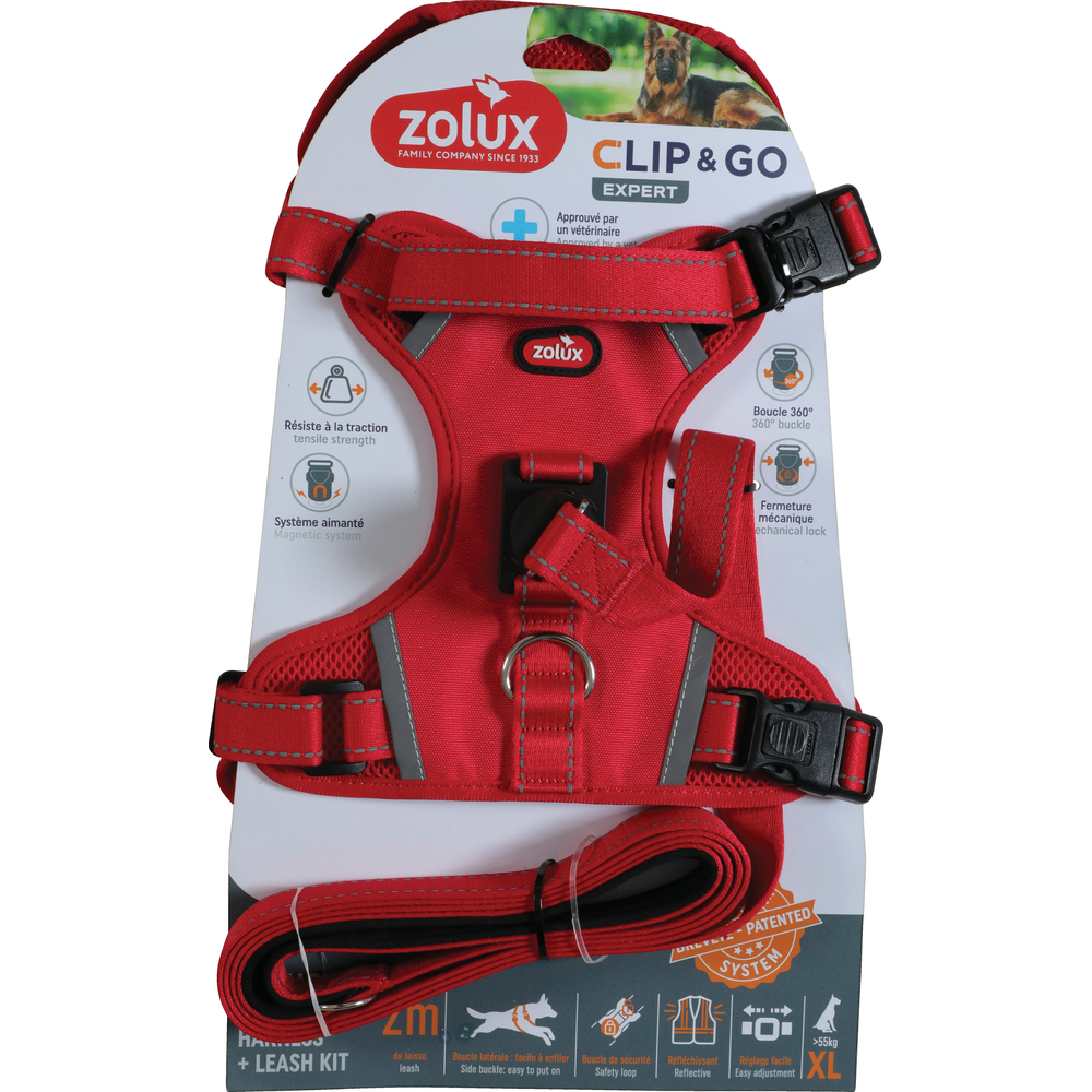 Kit harnais avec laisse pour chien, coloris rouge - taille XL
