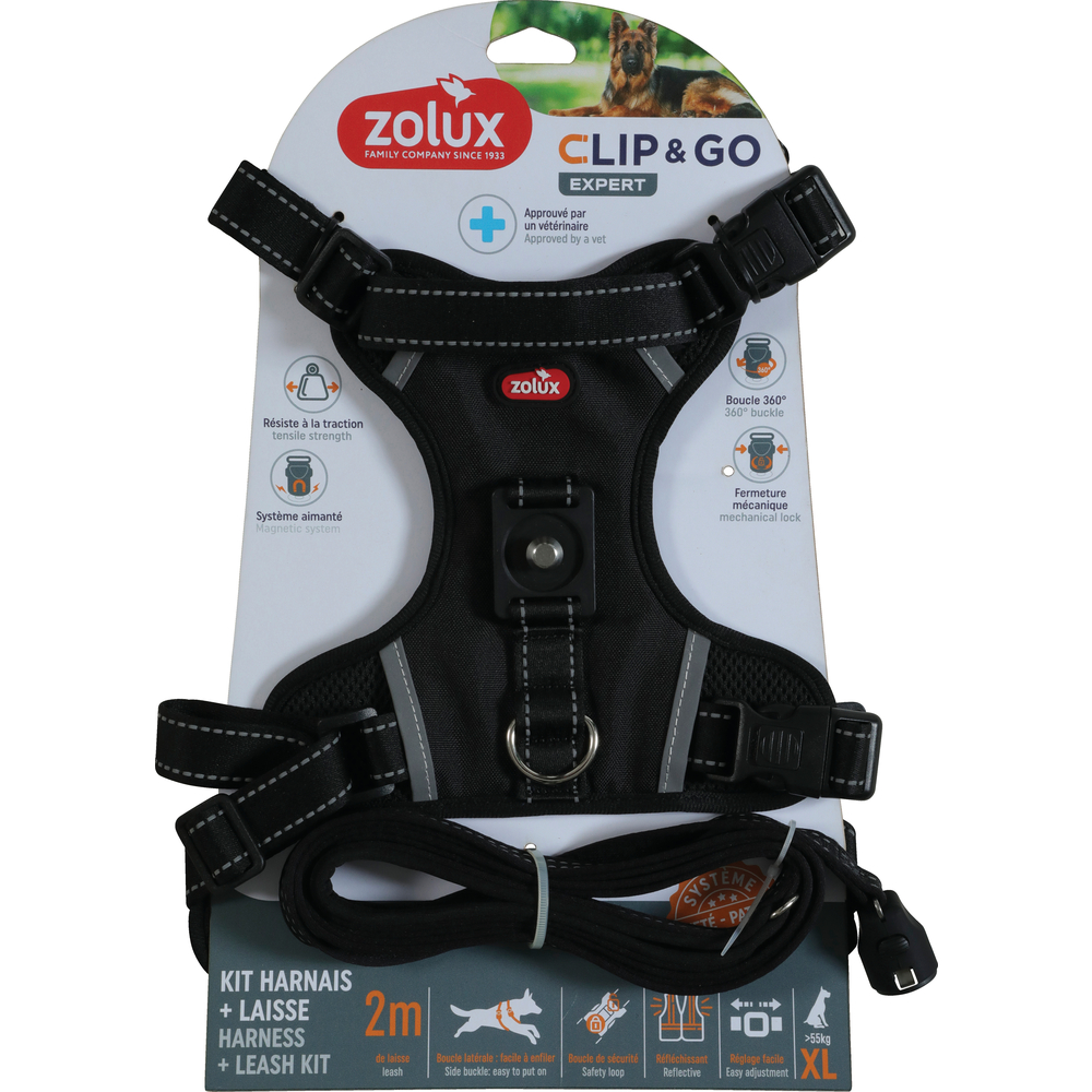 Kit harnais avec laisse pour chien, coloris noir - taille XL