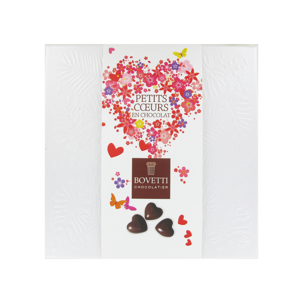 Petits cœurs au chocolat noir, fourrés au lait et à la noisette - 100g