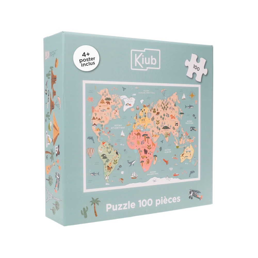 Puzzle éducatif pour enfant 'Carte du monde', 100 pièces